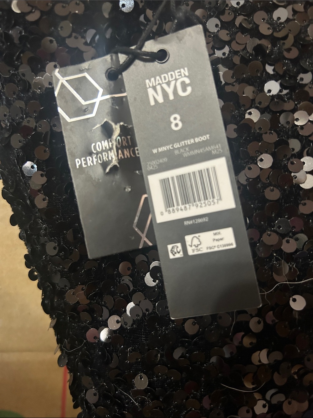 NYC Black Sequin Mid-Calf Block Heel Boots - Picture 2 of 6